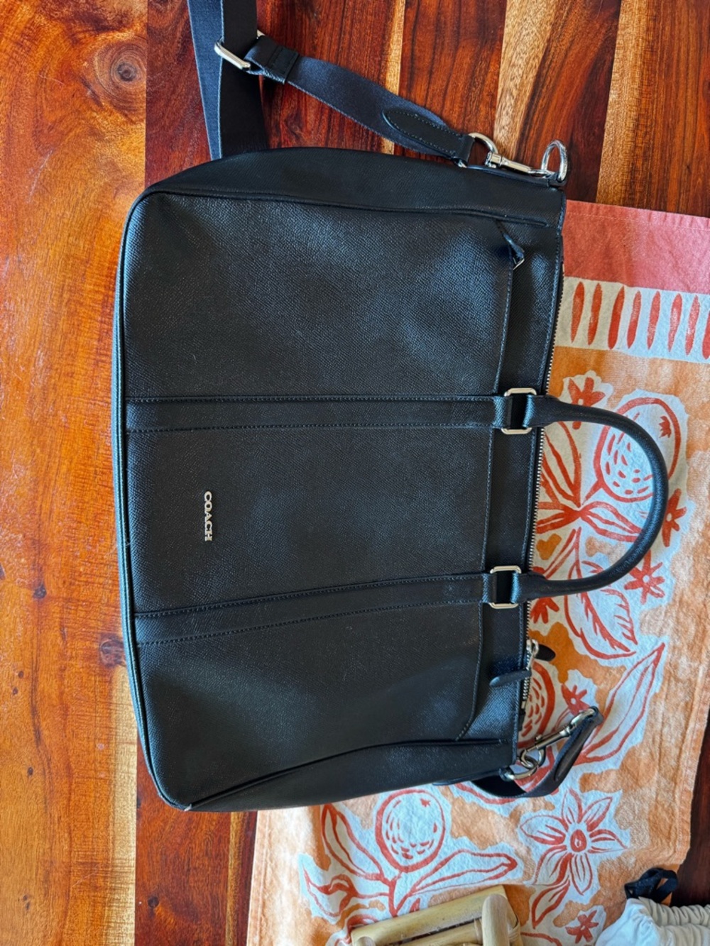 Coach Black Leather Briefcase with Detachable Strap and Top Handles - Picture 2 of 7